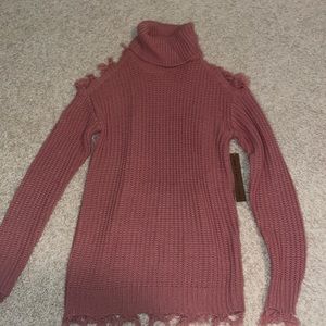 Mauve Cold Shoulder Turtleneck Sweater